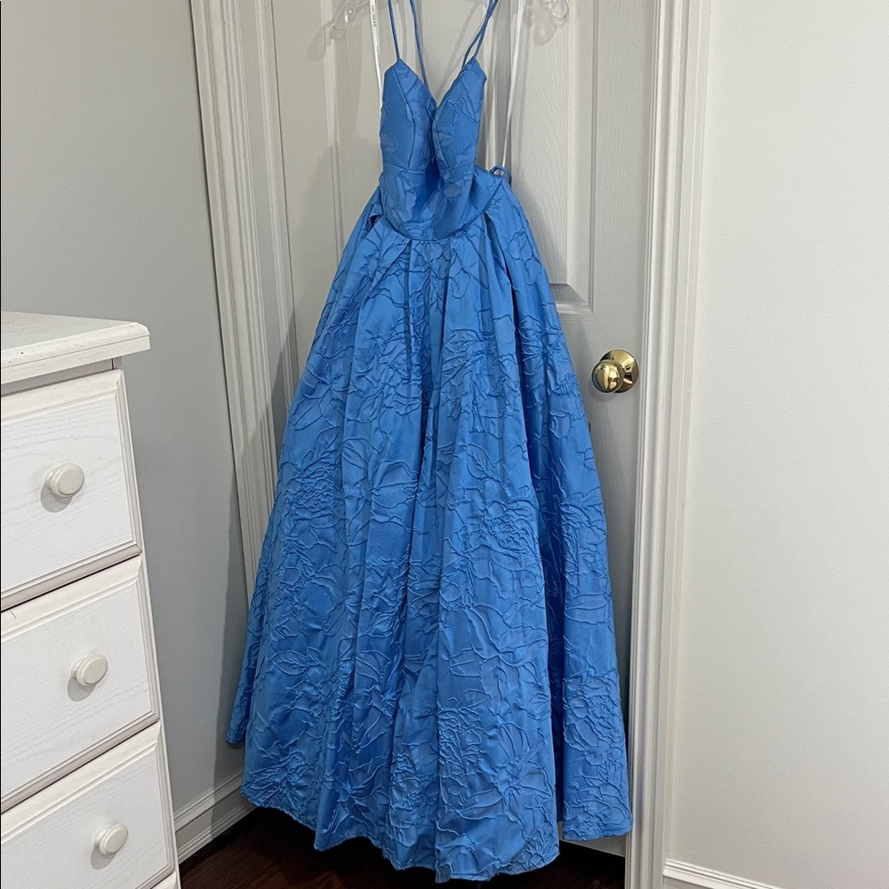 Sherri Hill Royal Blue Textured Ball Gown Prom Dress